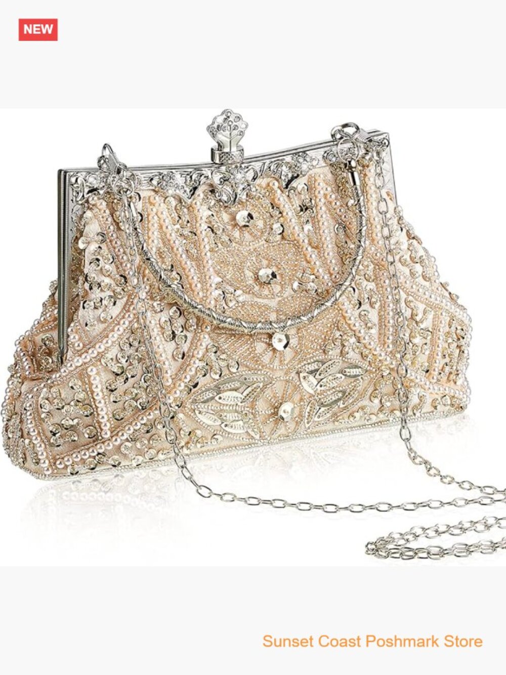 Vintage Beaded Clutch Evening Bag Rhinestone Flapper Purse Wedding Party